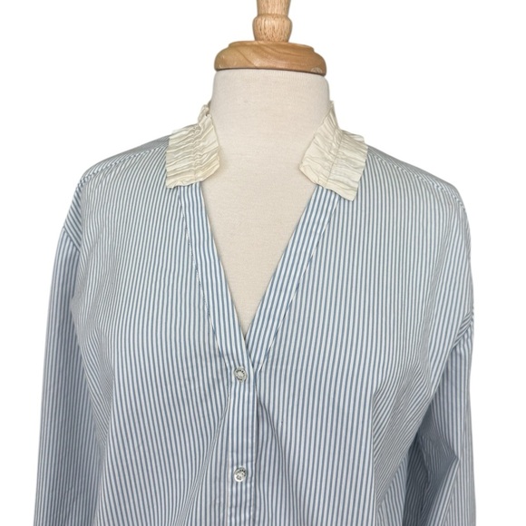 Sandro Paris Oversized Blue and White Striped Button Down Shirt Size 2 - Picture 2 of 12